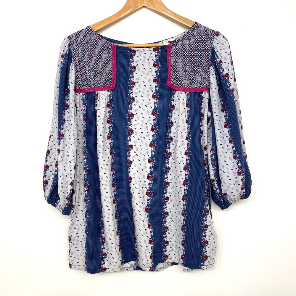 Matilda Jane Blue & Pink Floral Peasant Top Women’s US S Balloon Sleeve Boho